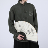 风新中式牛仔衬衫刺绣复古长袖上衣电商A100-C333-P65，男装衬衫，电商A100