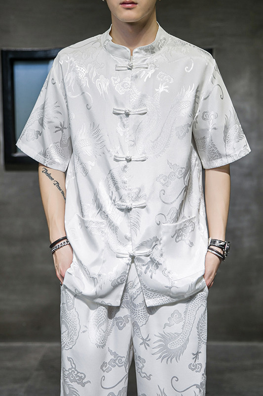 风盘扣龙纹提花衬衫电商加大加宽加码A100-2010-P55,男装衬衫,电商A100