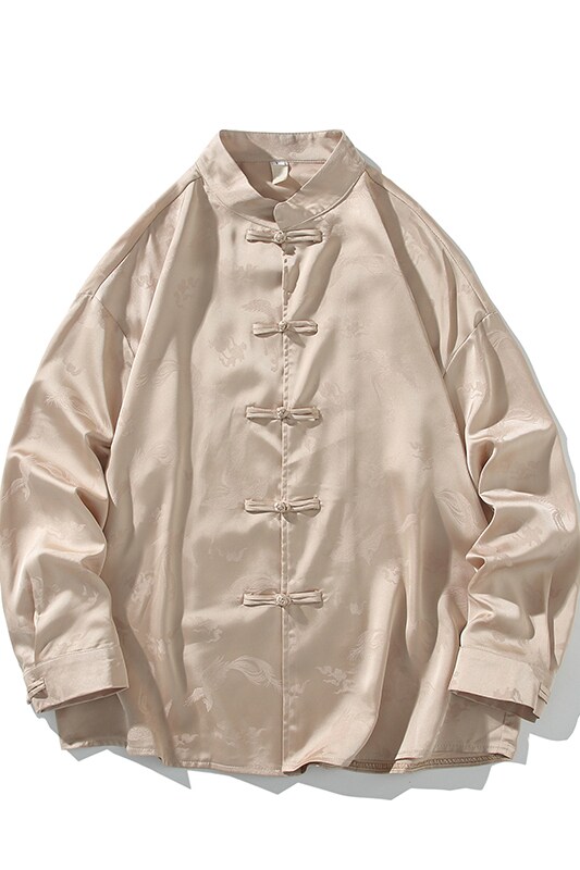风新中式压花凤凰汉服长袖盘扣衬衫A100-C331-P65,男装衬衫,电商A100