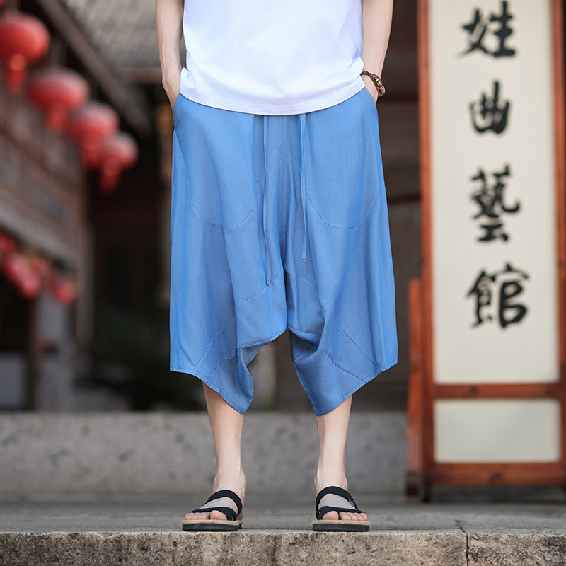 牛仔天丝面料丝光轻滑夏季七分阔腿裤纯色百搭A100-3113-P45,男装休闲裤,电商A100