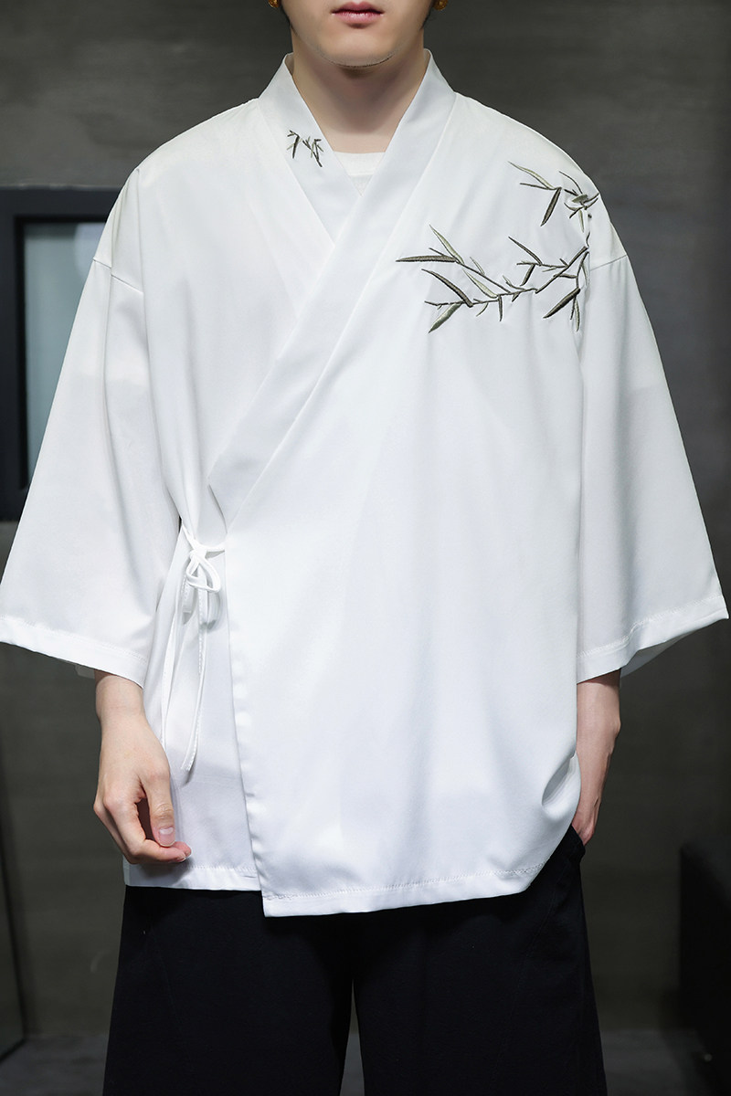 风新中式竹子绣花中袖开衫外袍电商A100-223-P60,男装民族服装,电商A100
