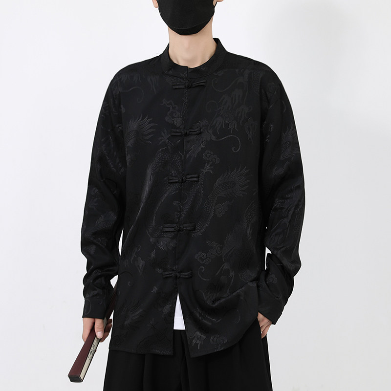 风长袖休闲暗纹龙纹黑白衬衫电商A100-C20-P55,男装衬衫,电商A100