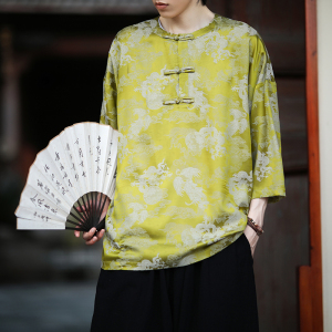 风夏季盘扣休闲短袖宽松青提花套头新中式衬衫A100-M09-p65