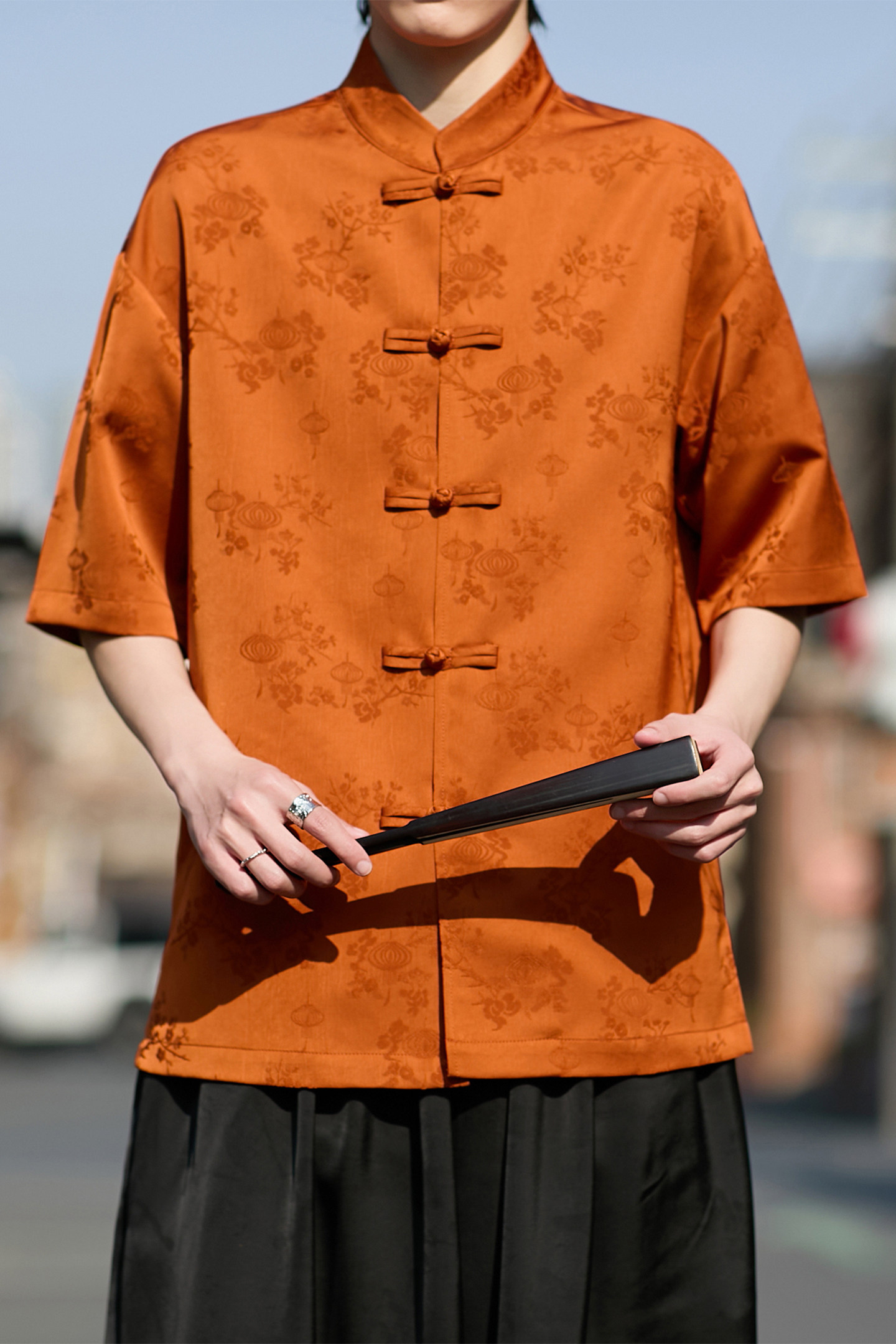 风唐装盘扣提花短袖纯色衬衫电商A100-2807-P65,男装T恤,电商A100