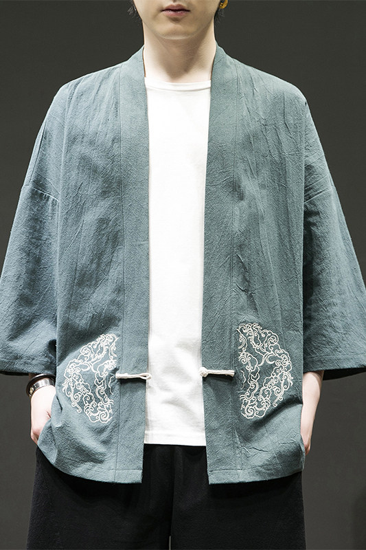 风汉服开衫刺绣盘扣精致防晒电商A100-731-p50男士宽松限68,男装防晒衣,电商A100