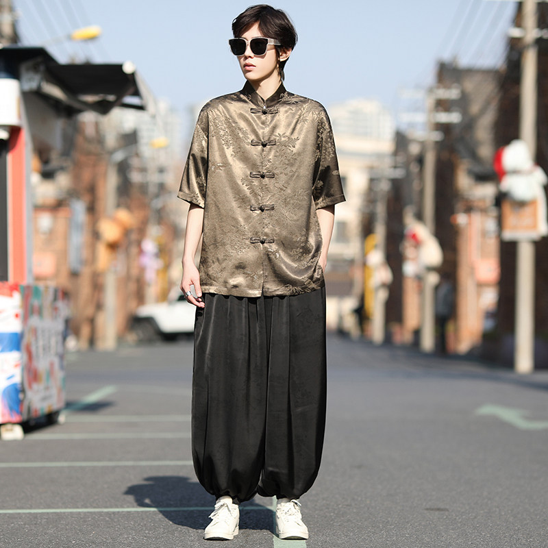 风唐装盘扣男士短袖衬衫个性演出电商A100-2809-p65，男装T恤，电商A100