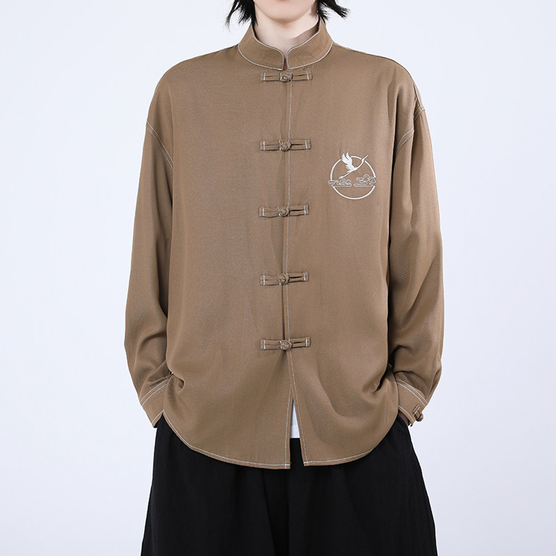 风新中式牛仔衬衫刺绣复古长袖上衣电商A100-C333-P65,男装衬衫,电商A100