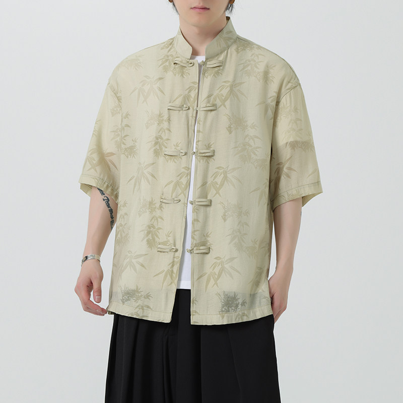新中式盘扣中山唐装风暗纹小众高级感衬衫A100-232-P65,男装民族服装,电商A100