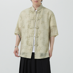 新中式盘扣中山唐装风暗纹小众高级感衬衫A100-232-P65图片