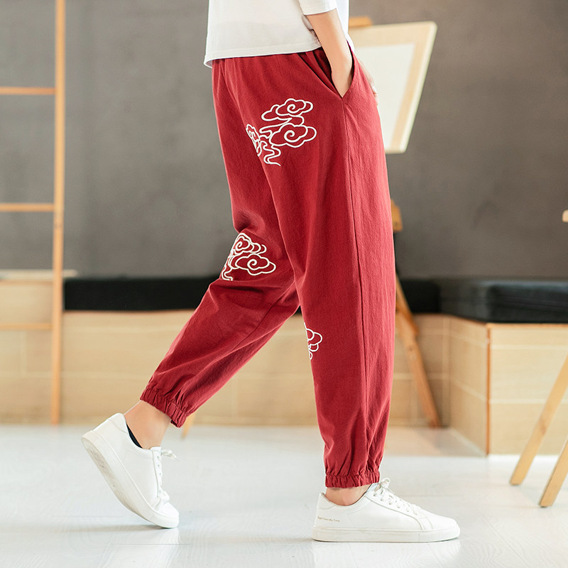 灯笼束脚刺绣裤中国风加大码休闲裤3钱塘4018-K06-P55，男装休闲裤，电商A100