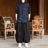 风中式牛仔提花短袖盘扣衬衫电商A100-2808-P75，男装T恤，电商A100