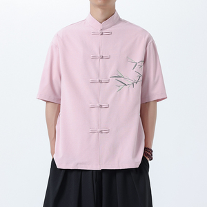 新中式唐装男风短衬衫复古刺绣汉服宽松大码电商A100-251-P65图片
