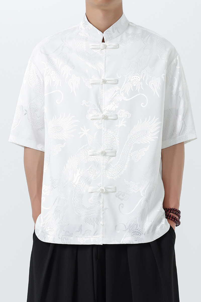 盘扣短袖衬衫男风设计感衬衣夏季薄款潮流唐装外套A100-252-P55,男装民族服装,电商A100