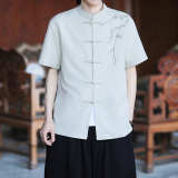 复古刺绣唐装男风夏季薄款冰丝短袖衬衫中式汉服宽松大码G103，男装民族服装，电商A100