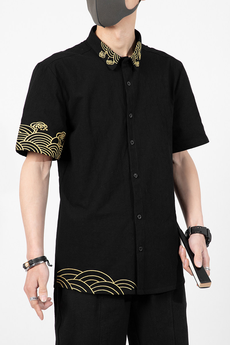 中国风刺绣衬衫钱塘4018-C1108-P50,男装衬衫,电商A100