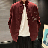 风设计款男士长袖盘扣刺绣中式立领衬衫电商A100-C13-P65，男装民族服装，电商A100