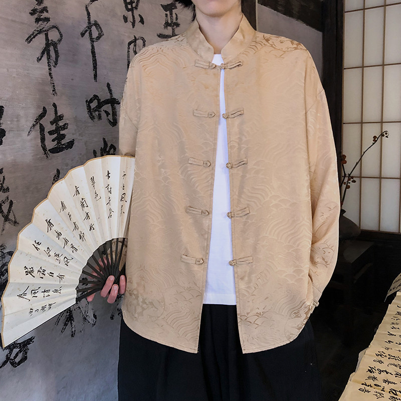 风新中式压花龙纹汉服长袖衬衫A100-C312-P65,男装衬衫,电商A100