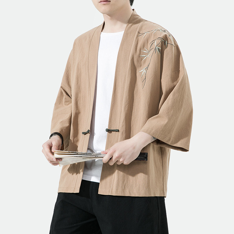 新中式改良汉服风男装古风道袍刺绣外套日系和风A100-735-p50，男装民族服装，电商A100