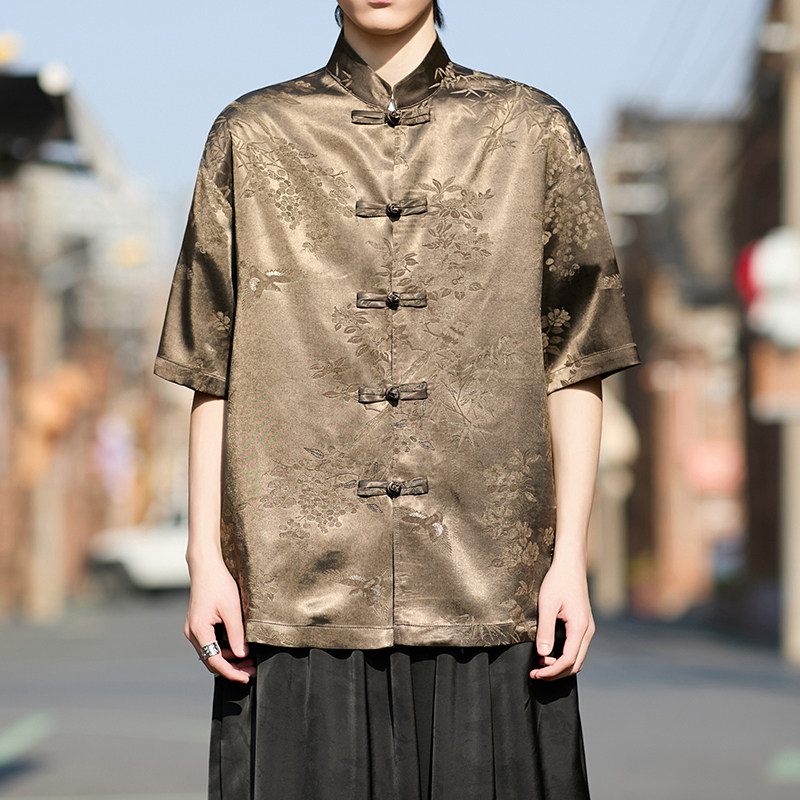 风唐装盘扣男士短袖衬衫个性演出电商A100-2809-p65，男装T恤，电商A100