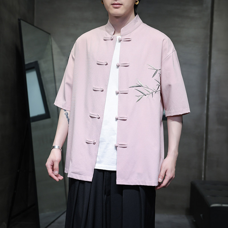 新中式唐装男风短衬衫复古刺绣汉服宽松大码电商A100-251-P65,男装衬衫,电商A100