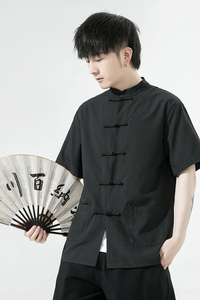 夏季竹节免烫立领衬衣盘扣半袖风复古电商A100-G100-P60限78图片