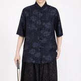 风中式牛仔提花短袖盘扣衬衫电商A100-2808-P75，男装T恤，电商A100