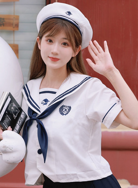 木村叔dk日系jk水手服ins网红白色贝雷帽女海军帽大头围男八角帽