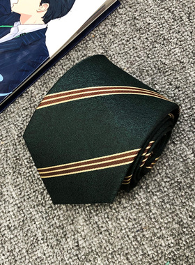 木村叔dK日系手打领带男生学院风校供感深绿色领带细条纹衬衫小物