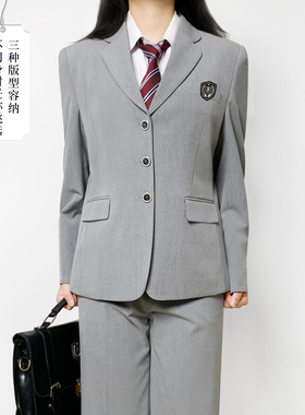 木村叔jk制服灰色西服外套女春秋季学院风原创宽松版微胖女生制服