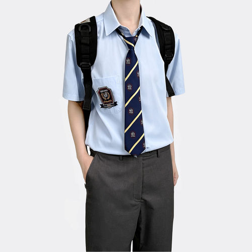 清潭同款DK蓝方领学院风衬衫男