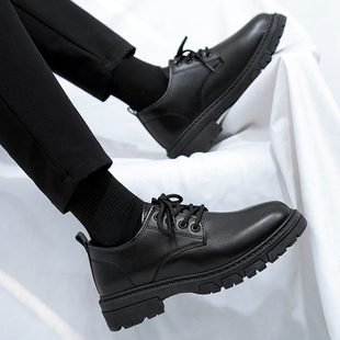 木村叔dk日系尖头黑色制服鞋青少年皮鞋男学生厚底休闲英伦皮鞋