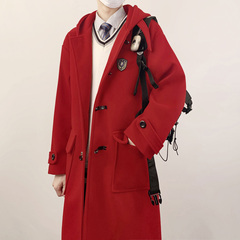木村叔dk日系制服红色毛呢大衣男女生春秋季牛角扣长短款妮子外套
