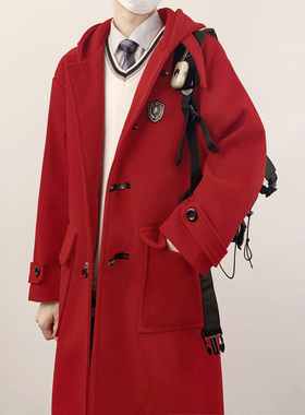 木村叔dk红色呢子大衣男女新年结婚本命年马年过年战袍牛角扣外套