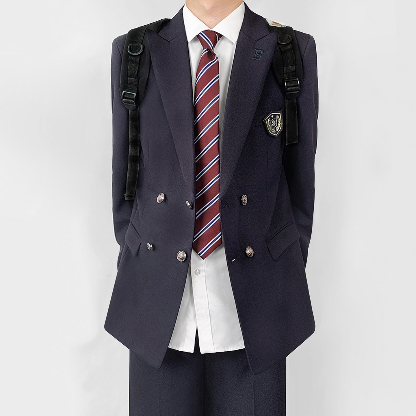 木村叔dk日系原创刺绣深紫色西服外套男春秋季学院风西服运动制服