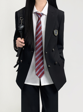 木村叔jk日系原创双排扣西服外套女生春秋季学院风戗驳领垫肩制服