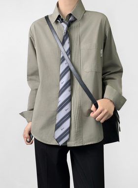 木村叔dk日系原创设计褶皱款长袖衬衫男学院风春秋季内搭叠穿衬衣