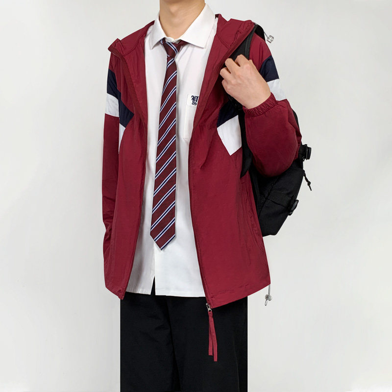 木村叔dk日系连帽防晒服男秋季拼接撞色宽松休闲拉链款透气防晒衣