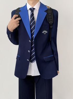 木村叔dk日系正版刺绣徽章绀色西服外套男春秋季原创撞色西装制服