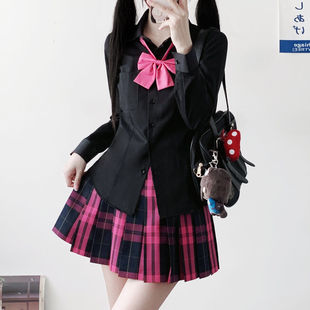 木村叔jk日系制服基础款黑色衬衫女秋季学院风女学生收腰长袖衬衣