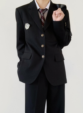 木村叔dk日系黑色西服外套男学院风宽松西装西裤子校供制服全套装
