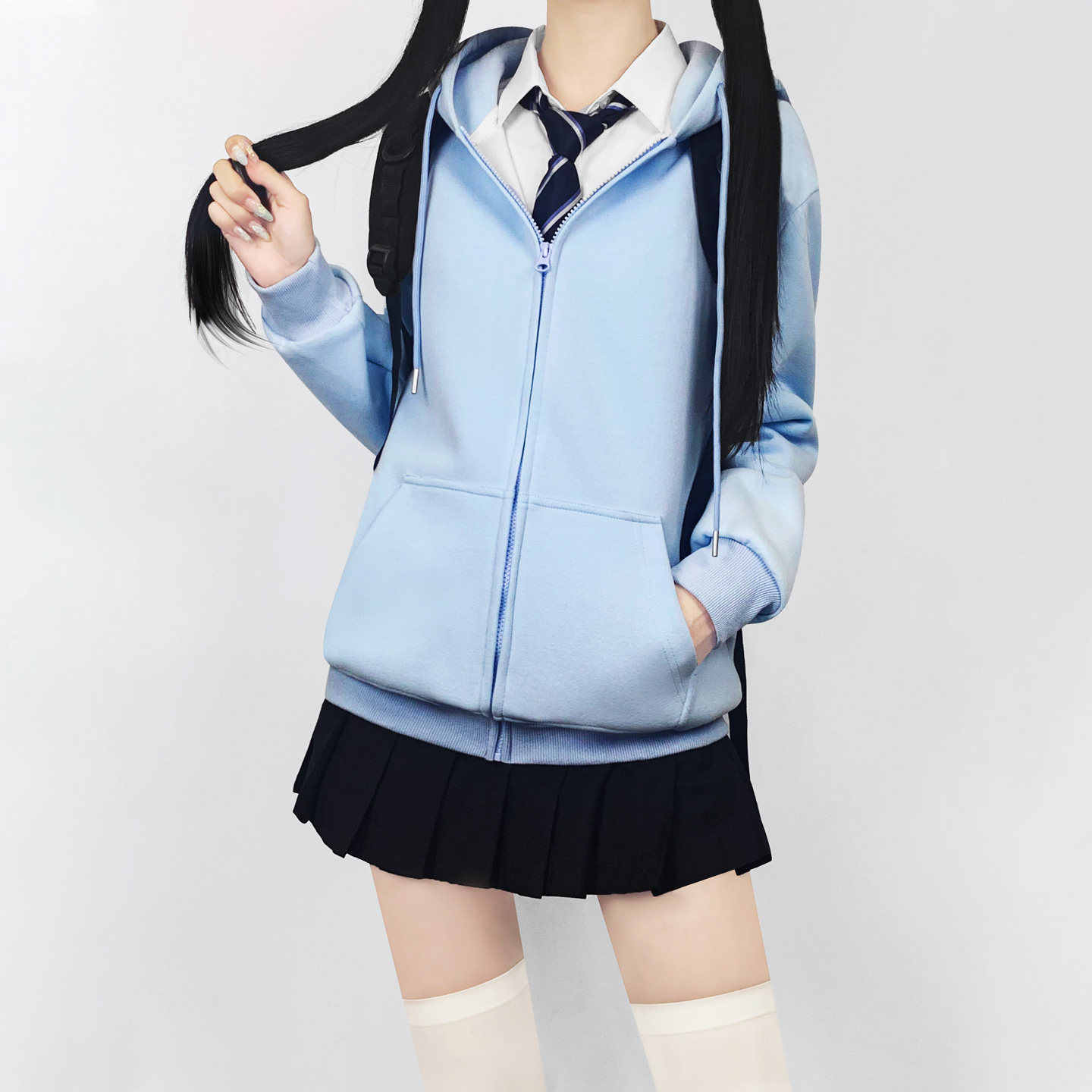 木村叔jk制服蓝色连帽拉链款卫衣外套女生春秋季学生休闲重磅上衣