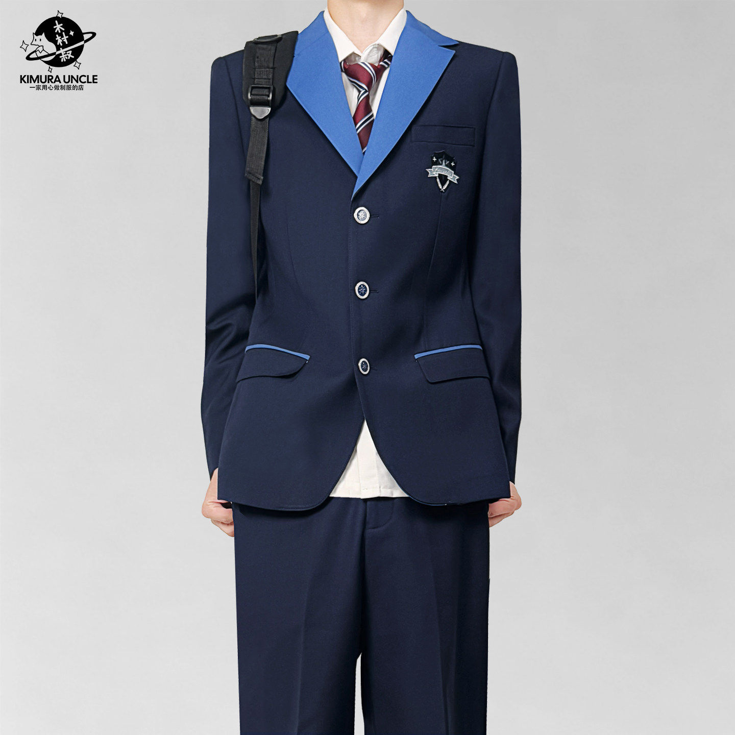 木村叔dk日系原创徽章绀色西服外套男春秋季轻奢高级小众撞色礼服