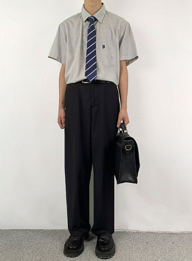 木村叔dk日系原创刺绣黑色直筒西裤男春秋季学院风青少年感西装裤