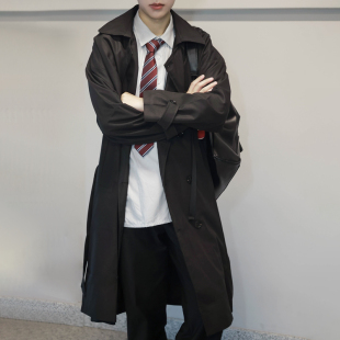 木村叔dk日系制服复古黑色风衣外套男生春秋季大学生中长款大衣