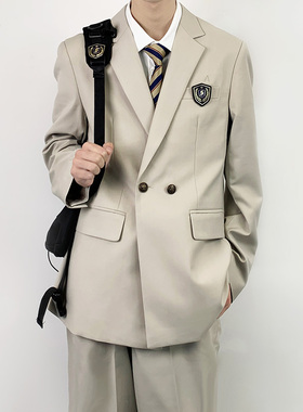 木村叔dk原创日系制服男学生单排扣秋季米色西服裤子男士垂感西装
