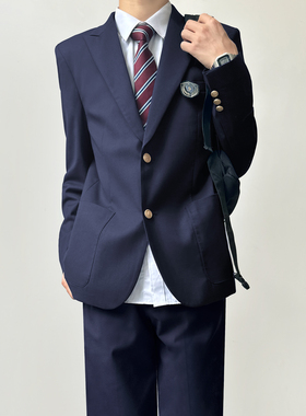 木村叔dk日系原创小众新款西装制服男生春秋季绀色垫肩西服外套装