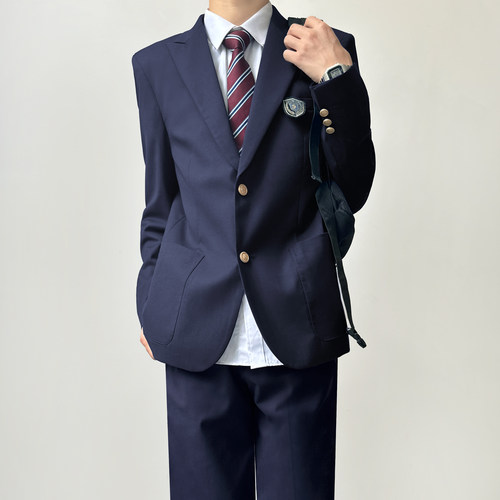 木村叔dk日系原创小众新款西装制服男生春秋季绀色垫肩西服外套装