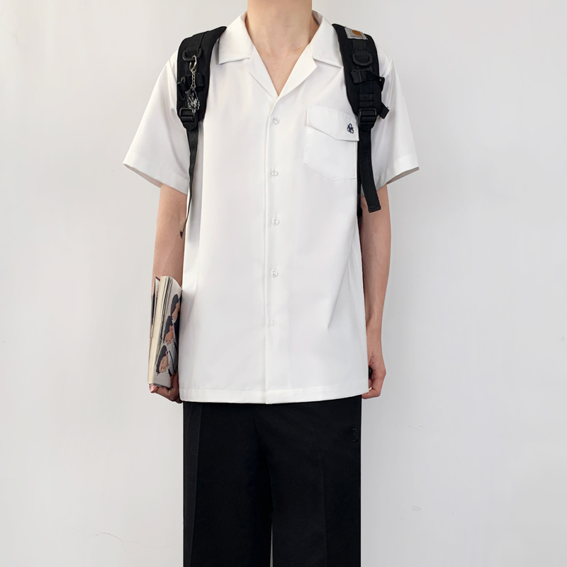 木村叔dk日系原创白色短袖衬衫男生初夏季少年感jk制服古巴领衬衣