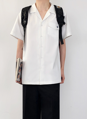木村叔dk日系原创白色短袖衬衫男生春秋季少年感jk制服古巴领衬衣