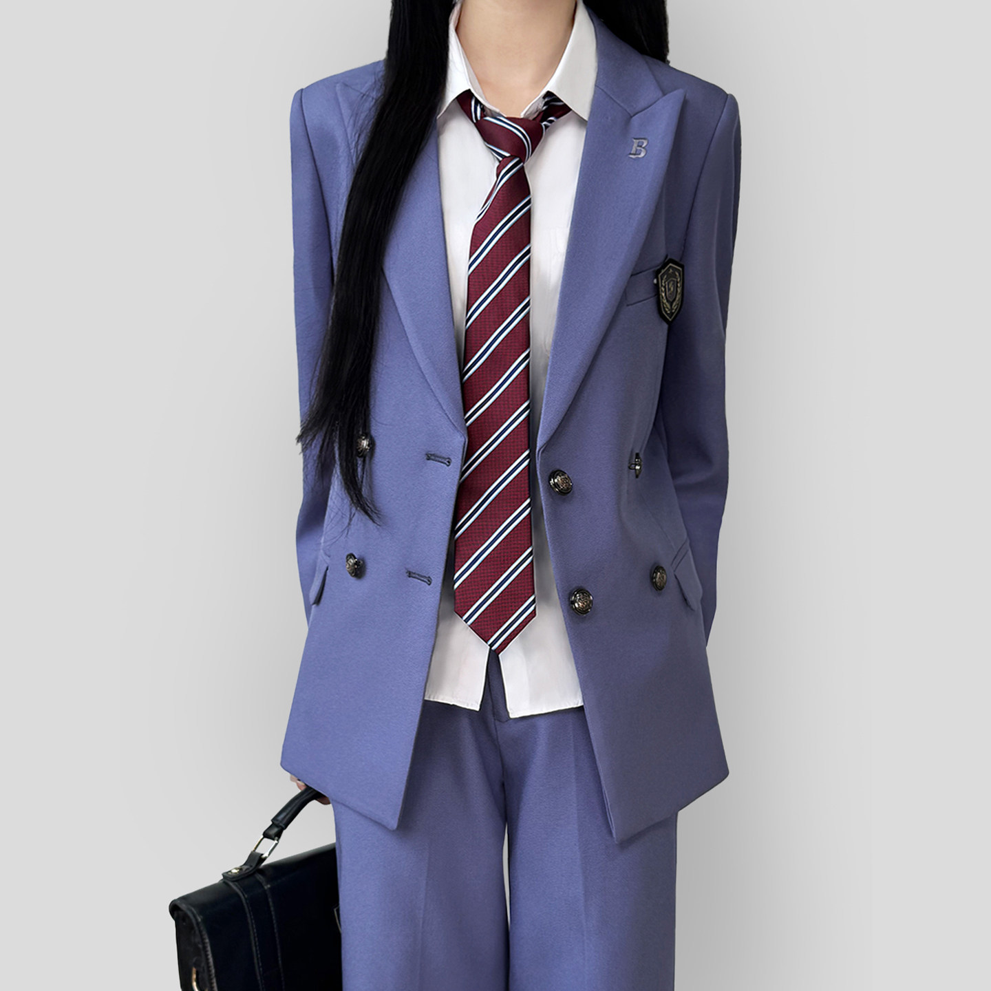 木村叔jk原创日系蓝色西装制服女校供感女学生双排扣休闲西服套装